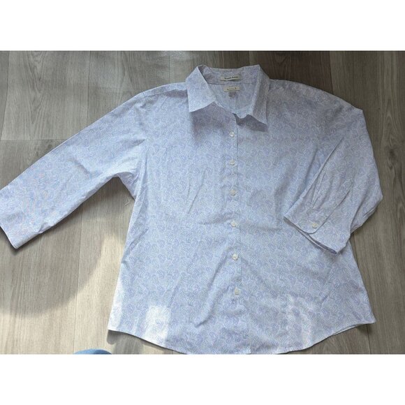 L.L. Bean Womens Wrinkle-Resist Purple Paisley Button-Up Shirt M Petite Cotton - Picture 4 of 7